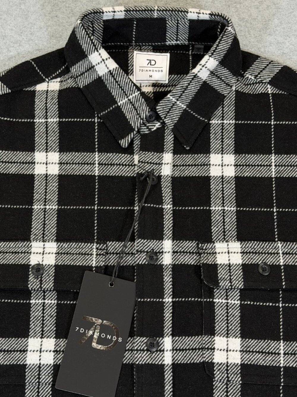 7 Diamonds Generation Soft Flannel Shirt Men's Medium Plaid Stretch Black NWT